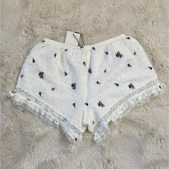 Guizio Vannetta White Embroidered Floral Seersucker Bloomer Size S